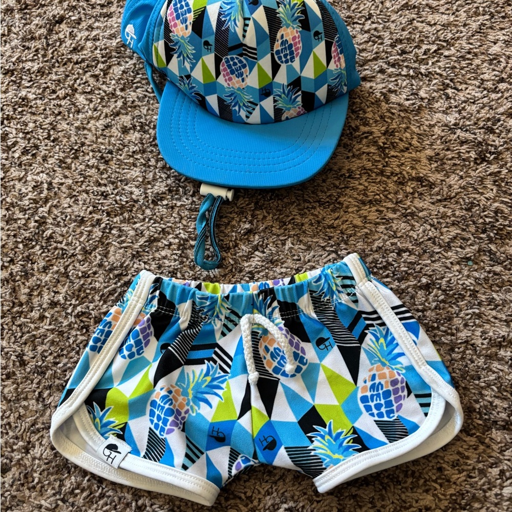 George Hats Blue Pineapple Swim Hat and Shorts Set